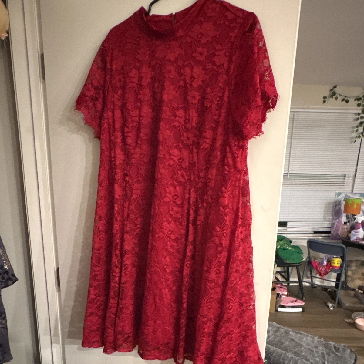ebay red lace dress EXPRESS Red Lace Overlay Long Sleeve Bodycon Mini DressSZ. XS