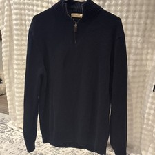J Crew Men's Cashmere Cotton Navy Knit Quarter Zip Pullover Sweater XL