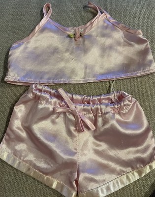 Rare Vtg BAB Build A Bear Workshop 90s Pink Satin Silky Cami Shorts Pajama Set