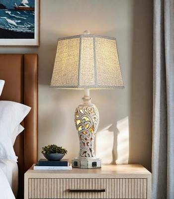 Table Lamp 25 Farmhouse USB Ports Nightlight White Reyokale Living Room Bedroom