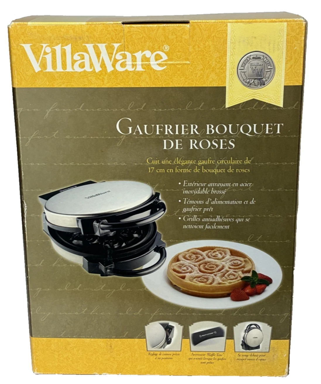 VillaWare Rose Bouquet Waffle Waffler Maker Model 3301 Breakfast Appliance