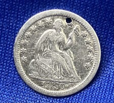 Pièce de monnaie américaine Liberté assise demi-dime 1850 bon état + variété 2 (1838-1853)