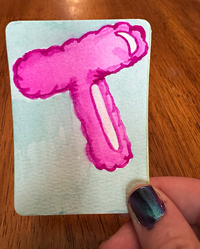 ACEO watercolor bubble letter T, 2.5x3.5