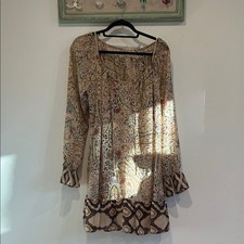 Bohemian holiday Paisley Long Sleeve Mini Dress 2 piece women's large