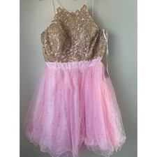 Damas Short Pink Gold Lace Halter Sequin Corset Prom Quinceanera Birthday