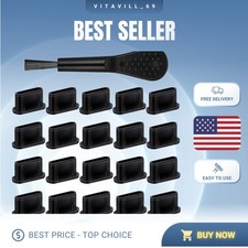 Portable USB C Dust Cover Set - 20 Silicone Protectors with Handy Cleaning Brush