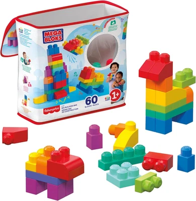 12 MONTHS - 5 YEARS Mega Bloks 60 Piece Big Colourful Building Blocks Set Kids Age 1+ Birthday