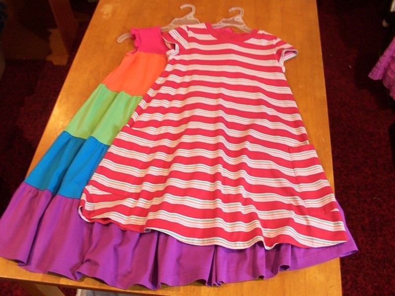 Hanna Andersson Knit Dress 140(10) Lot: Striped Trapeze and Tiered Color Block