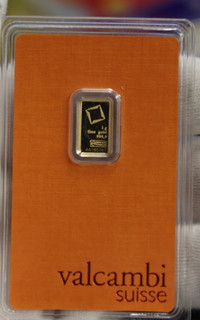 Valcambi SUISSE 1 Gram .9999 Fine Gold Bar in Assay Card