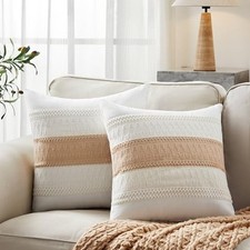Soft Cotton Boho Throw 18" x 18" Pack of 2 Natural White/Contrast/Beige