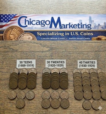 1909-1939 Lincoln Wheat Cent Penny 100 Lot PDS Mint Marks ALL Early Dates
