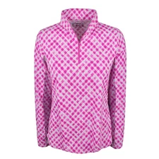 New IBKUL Golf Ladies Gingham Check Print Long Sleeve Mock Neck Top Hot