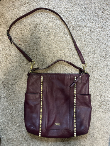Coach Park Leather Pyramid Stud Hobo Bag Color: Purple/Oxblood
