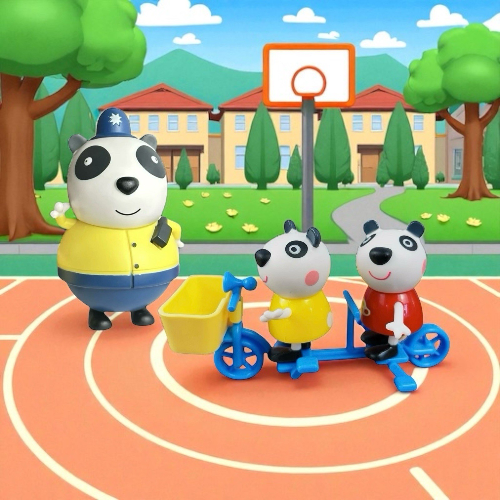 GC Rare Daddy Panda W/ Panda Twins Cycling Tandem Bike | Peppa Pig Rare Figures