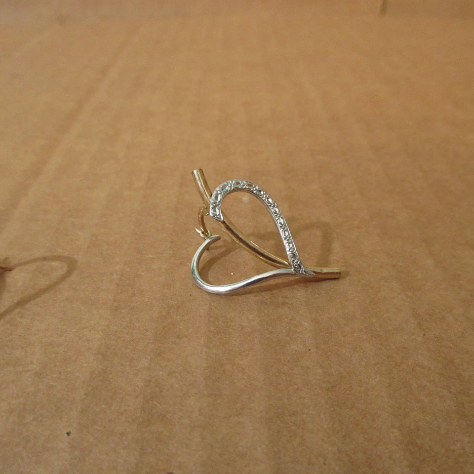 14K Israel Wht+Yel Gold Heart Open Hoop Earrings 1.25 Cut Simulated Diamond 2.9g - Image 4 of 4