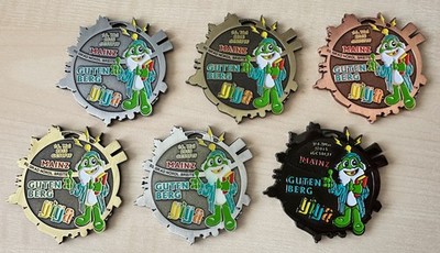 Geocoins - GIGA Mainz 2015 - Komplette Coin-Serie GIGA-Gutenberg