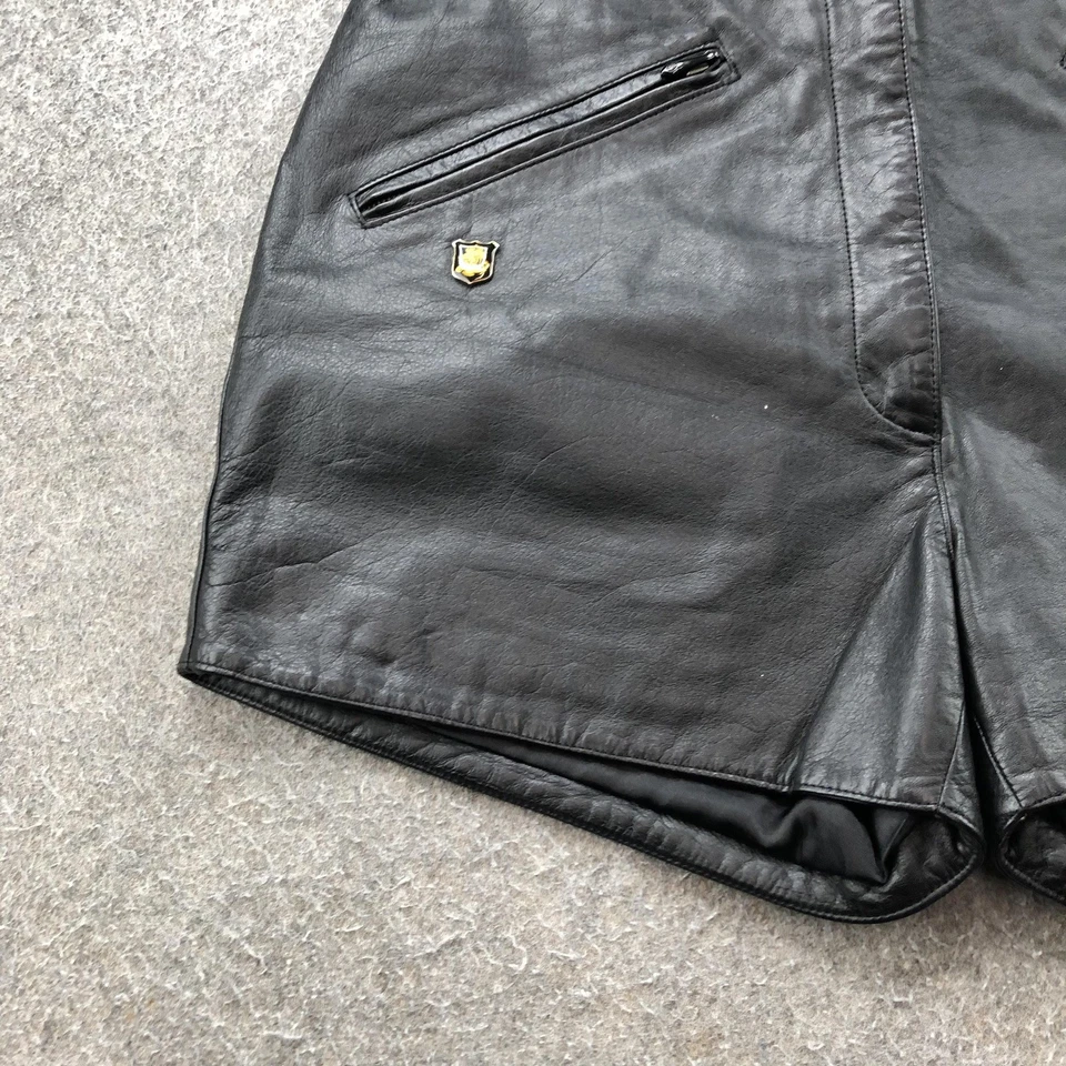 Harley Davidson Shorts Womens 38 Black Genuine Leather High Rise Motorcycle - Image 2 of 4