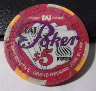TRUMP TAJ MAHAL HOTEL CASINO $5 casino gaming poker chip Atlantic City N.J.
