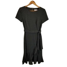 Calvin Klein Women's Stretch Knit Short Sleeve Black Glitter Faux Wrap Dress 4