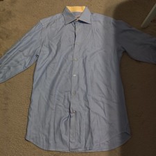 Robert Graham Dress Shirt Light Blue Yellow Flip Cuff Embroidered Twill 39 15.5