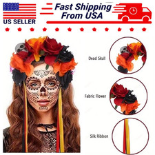 Flower Headband For Women Day Of The Dead Mexican Rose Floral Crown Headpiece
