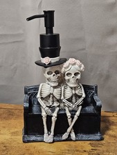 Skeleton Couple On Bench Soap Lotion Pump Dispenser Halloween Collectible