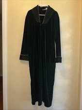 ADONNA Robe Womens Larg Emerald Green Velvet Velour House Coat Vtg Hidden Zipper