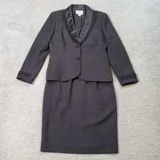 Vintage John Meyer of Norwich Tuxedo Skirt Suit Set Womens 6P Black Beaded