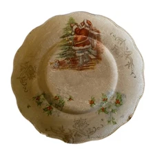 Vintage Homer Laughlin Santa Plate Scalloped Edge Christmas Tree Cookie 7" 