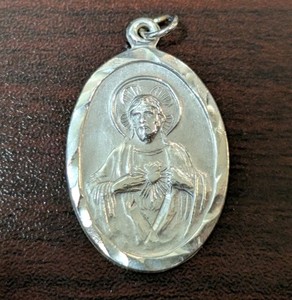 Sterling Silver Christ Catholic Christian Pendant Medal, Mary Reverse, 3.8 grams