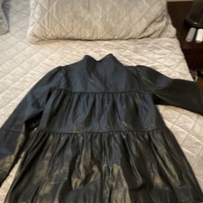 Karen Kane Black Leather Mid-Length Collared Button Jacket Women's Size L