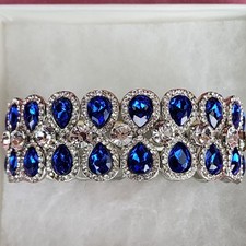 Elegant Blue and Rhinestone Stretchy Bracelet