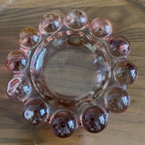 Vintage Anchor Hocking Pink Bubble Glass Ashtray/Trinket Dish