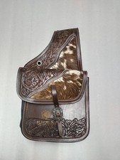 Genuine Hair On Leather Western Horse Floral Craving Dark Brown Saddle Bag.