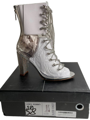 Cape Robbin Lookey Clear Bootie Glitter Lace Up Rhinestone Heels Women's Size 10