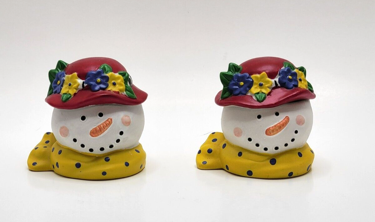 Holiday Christmas Twin Red Candles Snowman Ladies Scarf Flower Hats Collectible