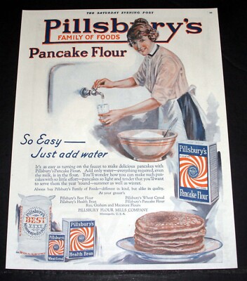 1921 OLD MAGAZINE PRINT AD, PILLSBURY FOODS PANCAKE FLOUR, EASY-JUST ADD WATER!