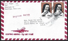 Peru #777 1982 Pedro Vilcapaza pair on airmail cover to US