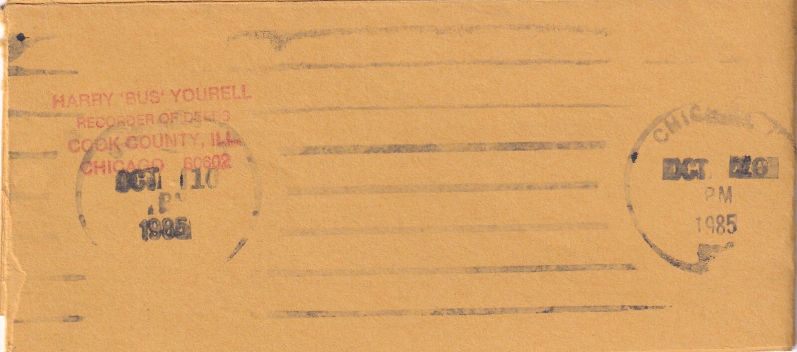 USA 1987 5 PERFIN STAMPS TIED TO FOLDED PIECE FROM COOK COUNTY IL