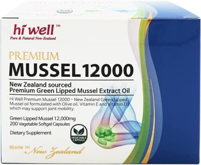 Hi well New Zealand Green Lipped Mussel Oil 12000 mg 200 caps Joint Support