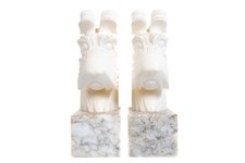 Antique pair of Fabulous carved Alabaster Figural Scotties Heads Bookends  