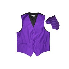 New Men's Tuxedo Vest Waistcoat Vertical Stripes Necktie Formal Wedding Purple