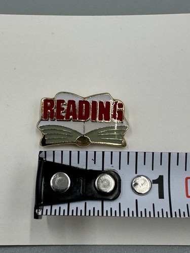 Reading Lettered Open Books White Red & Gold Colored Lapel Pin - Picture 2 of 3