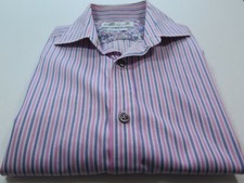 Robert Graham X Mens Cotton Pink Blue White Striped Dress Shirt Euro 38 15 Small