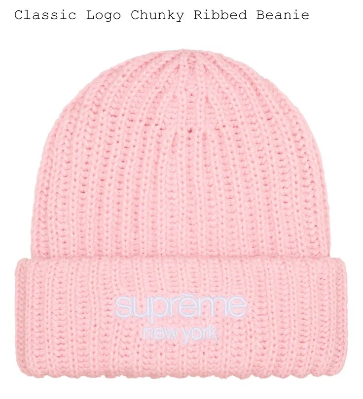 DANS LA MAIN Supreme Classic Logo Chunky bonnet côtelé (rose)   FW24 livraison rapide et gratuite ?