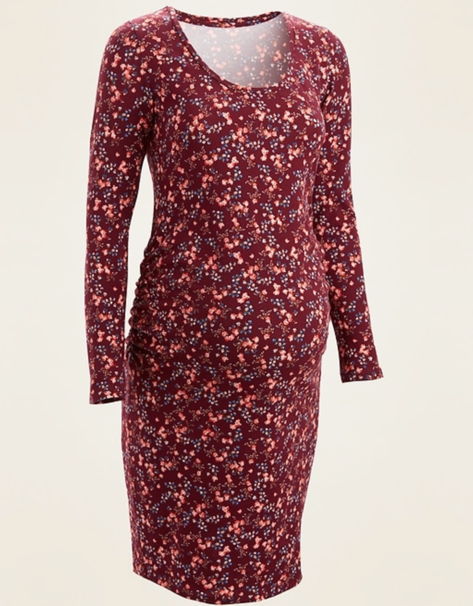 NEW Old Navy Maternity Maroon Floral Stretch Jersey Dress Large L