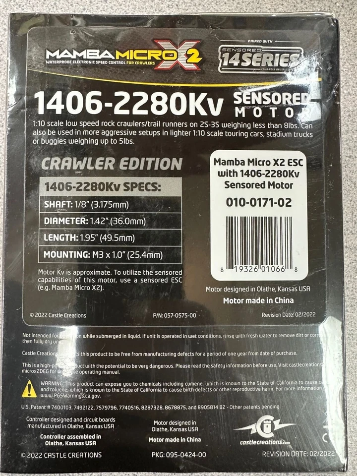 Castle Creations Mamba Micro X2 Crawler WP Sensored Combo w/2280Kv 010-0171-02 - Image 2 of 4