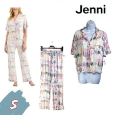 NWT Jenni S Cropped Notch-Collar Lounge Pajama Set Candy Tie Dye 100144333MS $55