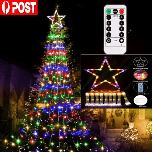 Solar LED Star Waterfall Light Holiday Party String Lights Christmas Tree Decor - Picture 3 of 12