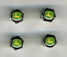 John Deere 4 Chrome Plated Brass Tire Valve Caps Car Bike Golf Carts John Deere